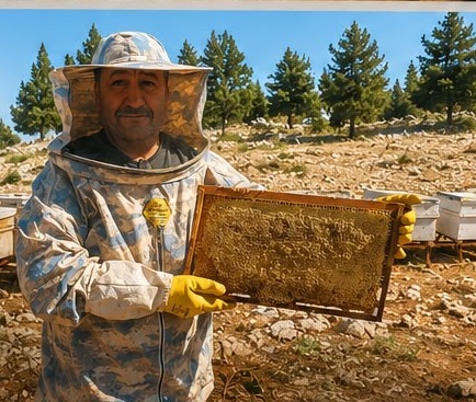 Erdemli'de bal üreticisi, kovanların başında